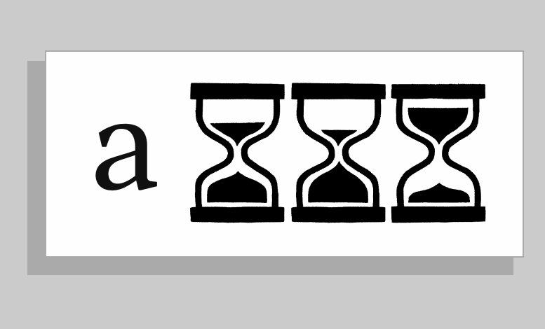 An animation showing the four sizes of the Prospectus “a,” and an illustration of an hourglass with corresponding detail.