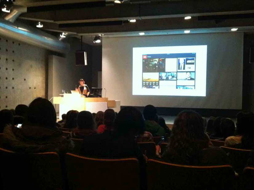 Zara Vasques-Evens speaking in the Emily Carr University lecture hall.