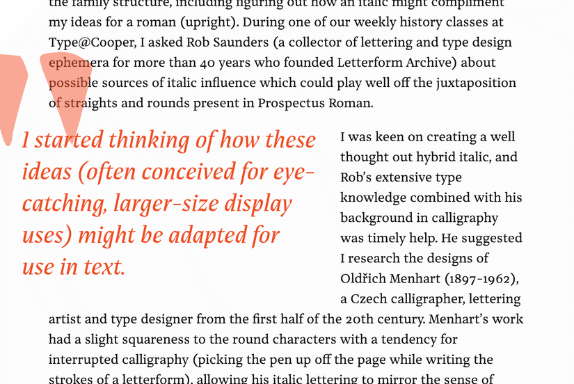 A screenshot of the article about the Prospectus typeface, using Prospectus.