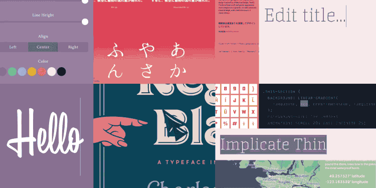 Sample talk and workshop collage showing web type specimens